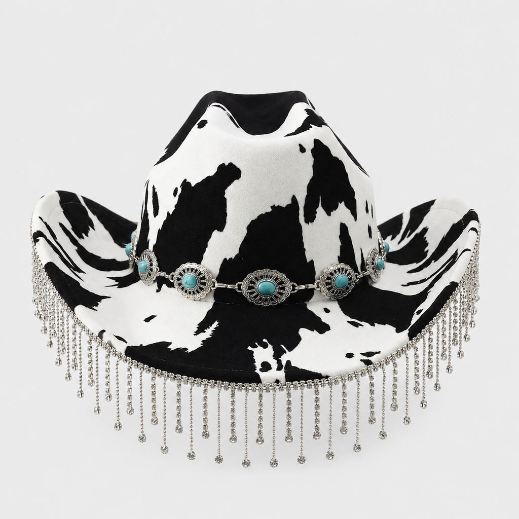 Rhinestone Cowhide Fringe Cowboy Hat